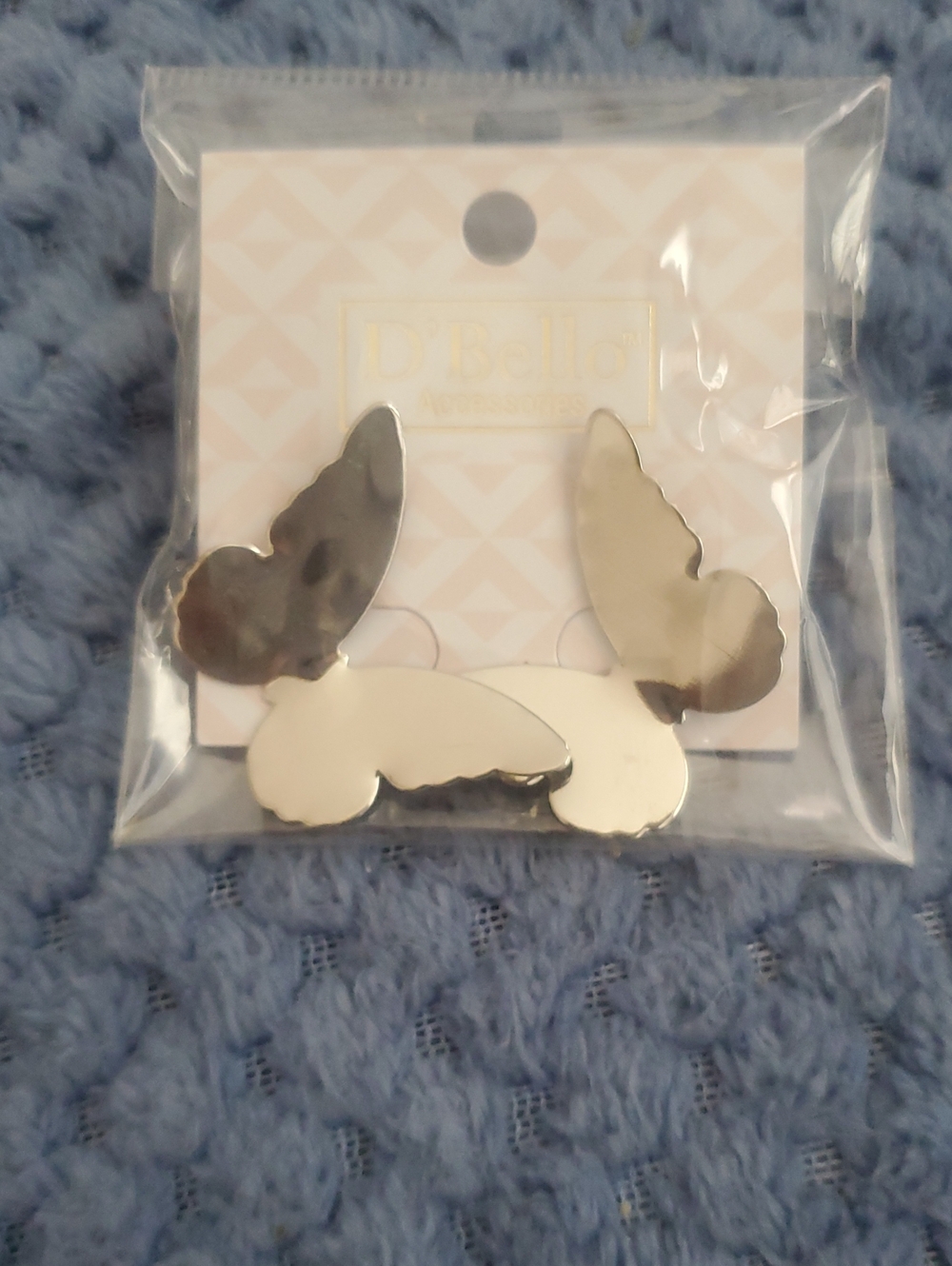 D'Bello Silver Butterfly Stud Earrings - Mirrored Metallic Pair